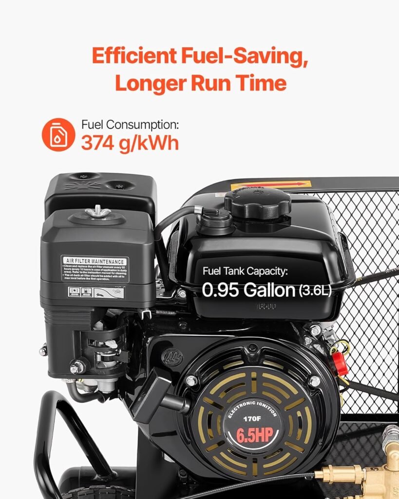VEVOR Gallon Twin-Tank Gas Powered Air Compressor, 6.5HP 9CFM Gas Driven Air Compressor Tank on Wheels, Max 115PSI Piston Pump Air-Compressed System for Tire Inflation, Auto Repairs, Spray Painting
