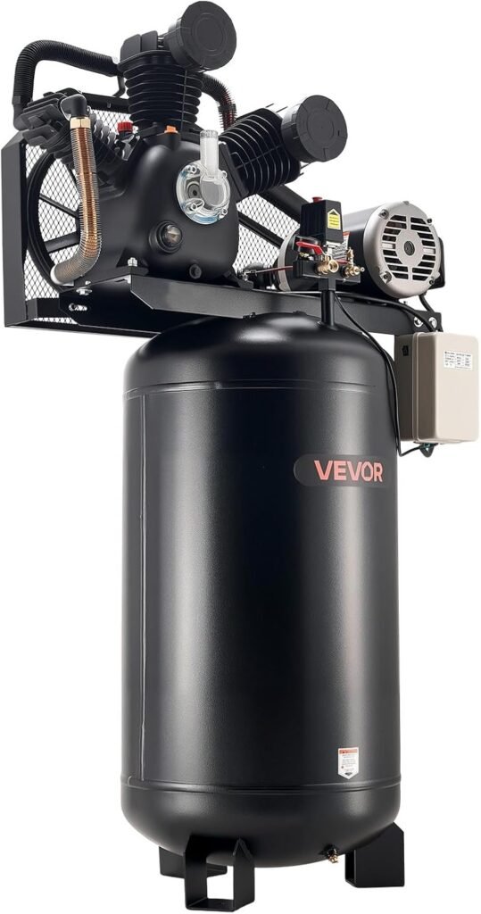 VEVOR Gallons Heavy-Duty Air Compressor, 10HP SCFM at 90PSI Air Compressors Max 175PSI, Oil-Lubricated Compressor Tank for Industrial Manufacturing, Large Workshops (230V 3-Phase, No Plug)