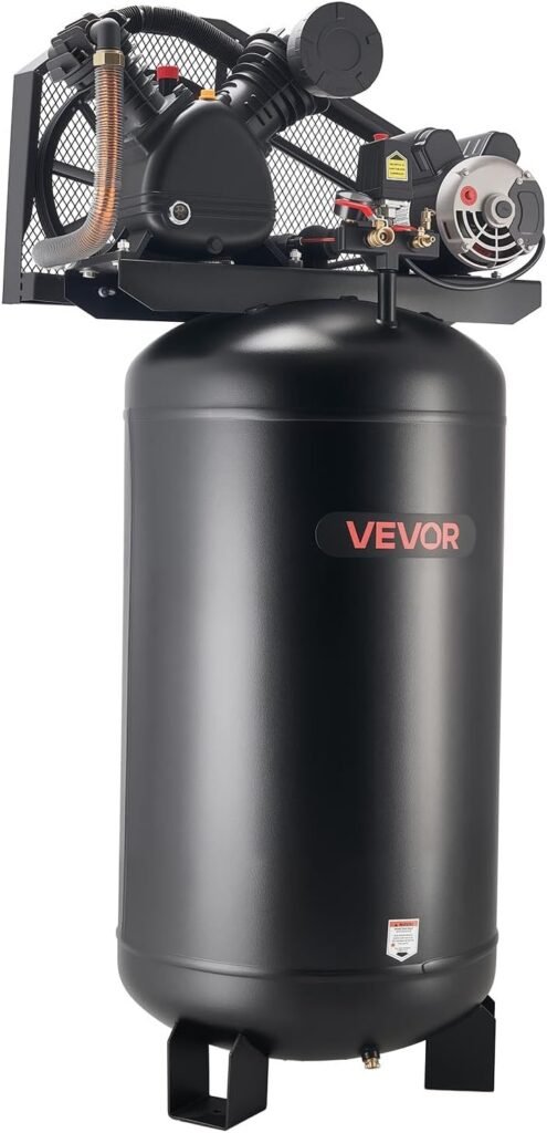 VEVOR Gallons Heavy-Duty Air Compressor, 5HP SCFM at 90PSI Air Compressors Max 175PSI Pressure, Oil-Lubricated Compressor Tank for Industrial Manufacturing, Large Workshops (230V 60Hz, No-Plug)