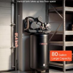 VEVOR 80 Gallons Heavy-Duty Air Compressor, 5HP 10 SCFM at 90PSI Air Compressors Max 175PSI Pressure, Oil-Lubricated Compressor Tank for Industrial Manufacturing, Large Workshops (230V 60Hz, No-Plug)
