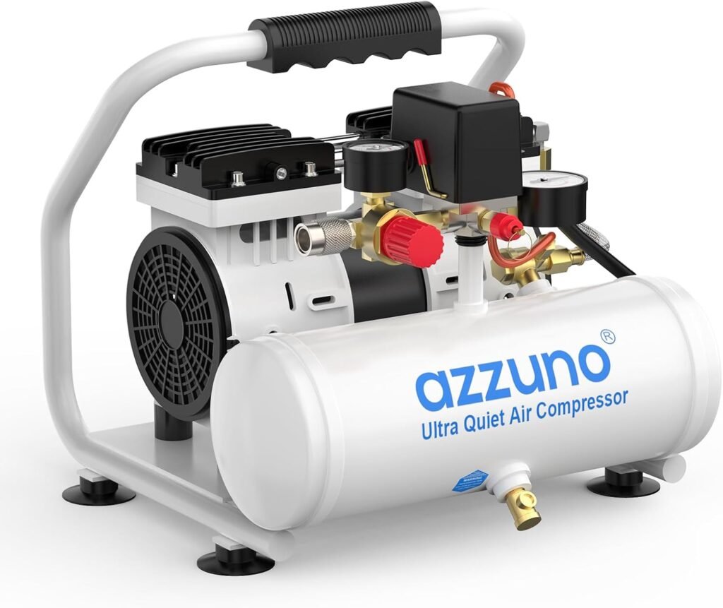 AZZUNO Gallon Air Compressor, 1.6CFM@90PSI Oil Free Air Compressor Tank  Max.116PSI Pressure, dB Ultra Quiet Compressor for Auto Repair, Tire Inflation, Spray Painting, Woodwork Nailing