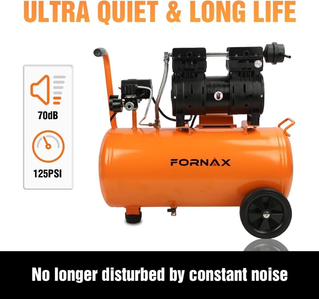FORNAX Gallon Air Compressor, 1HP 2.2 CFM, Max PSI Oil-Free Air Compressor Tank, dB Ultra Quiet Compressor for Nail Guns, Tire Inflation, and DIY Home Projects