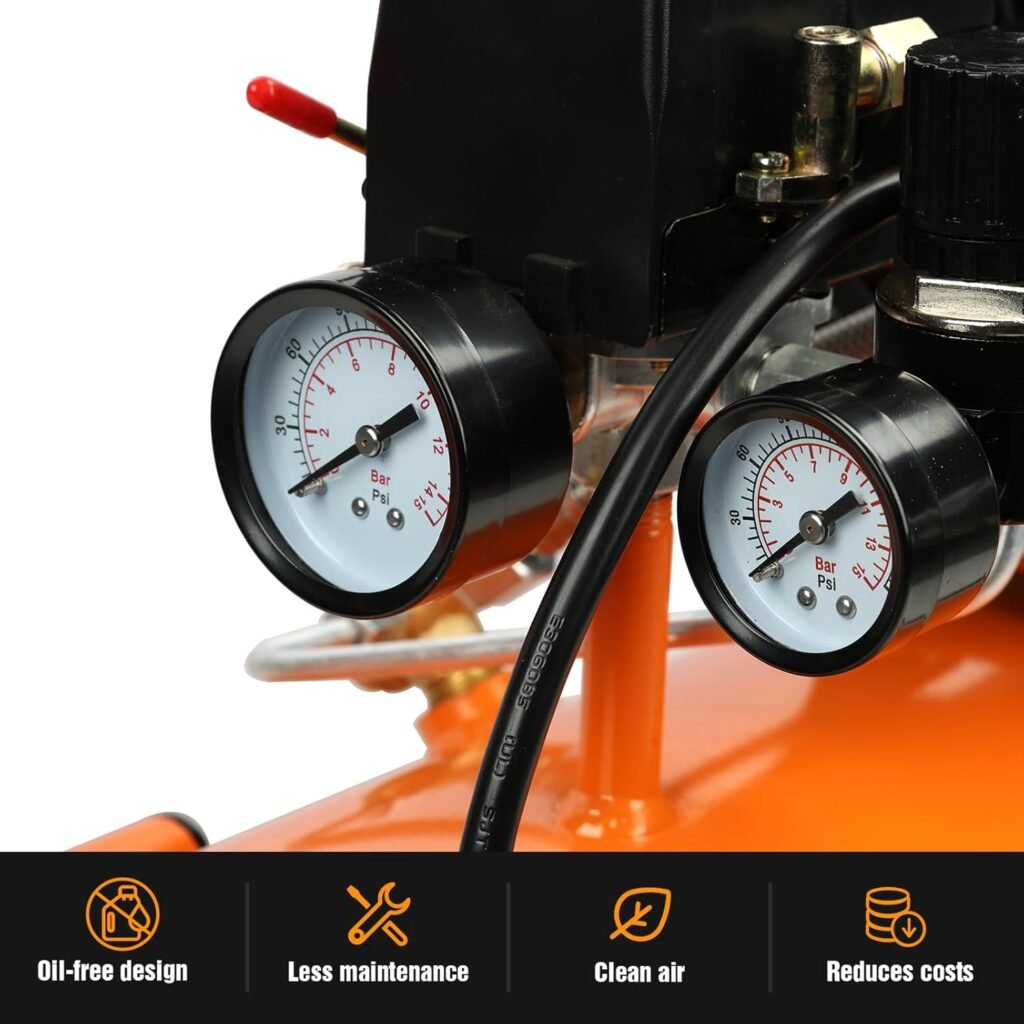 FORNAX Gallon Air Compressor, 1HP 2.2 CFM, Max PSI Oil-Free Air Compressor Tank, dB Ultra Quiet Compressor for Nail Guns, Tire Inflation, and DIY Home Projects