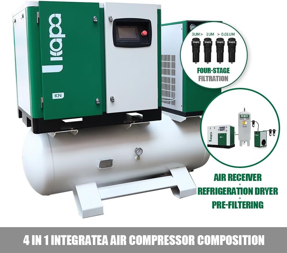 KAPA KN 11-8 11KW/15HP Rotary Screw Air Compressor 220V 66CFM 116psi in 1Industrial Air compressor for manufacturing production with air dryer,air storage tank, filter