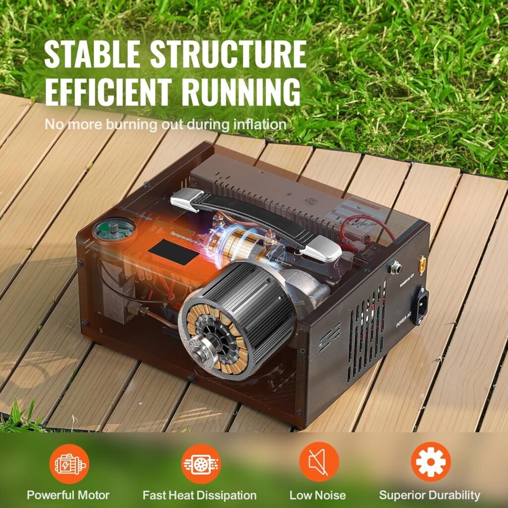 PCP Air Compressor 4500Psi/30Mpa, 300W Oil-Free Fast Fill Pump with Auto Shut-Off, Dual Power 12V DC  110V AC, Built-in Fan, Portable Air Pump Paintball, Air Rifle, Airguns HPA Tanks