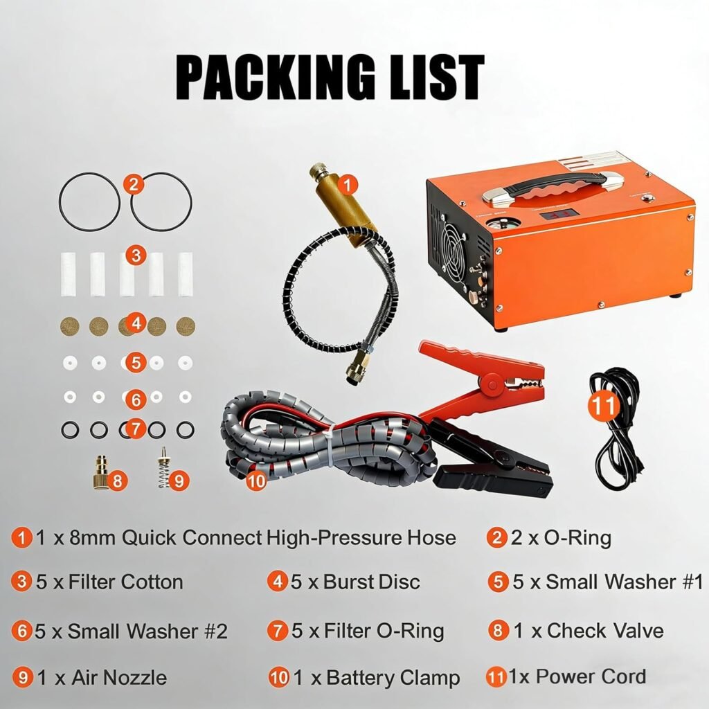 PCP Air Compressor 4500Psi/30Mpa, 300W Oil-Free Fast Fill Pump with Auto Shut-Off, Dual Power 12V DC  110V AC, Built-in Fan, Portable Air Pump Paintball, Air Rifle, Airguns HPA Tanks