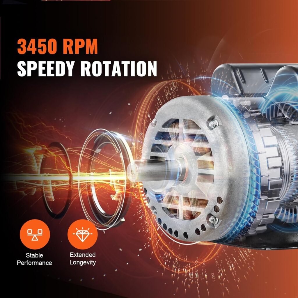VEVOR 5HP Air Compressor Electric Motor, 230V Amps, 56HZ Frame 3450RPM,/8 Keyed Shaft, 2.25 Shaft Length, Single Phase, CCW/CW (Factory Setting is CCW)