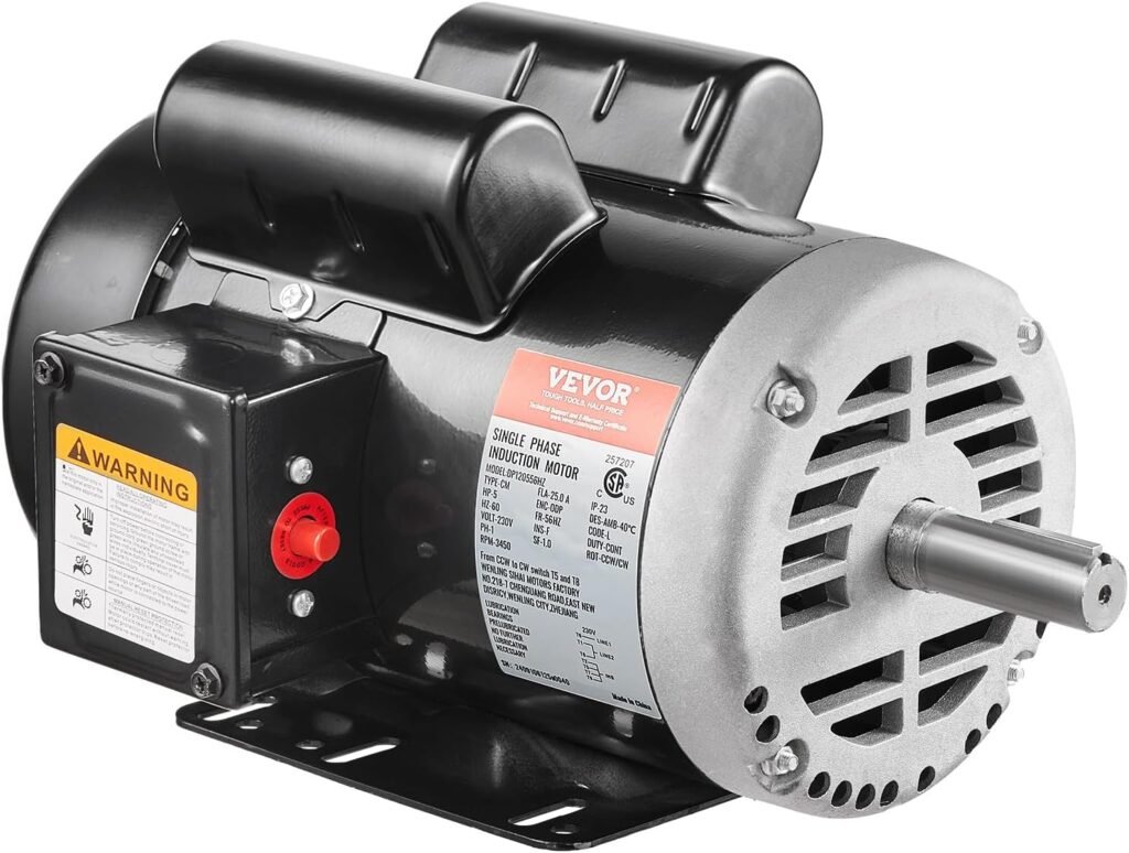 VEVOR 5HP Air Compressor Electric Motor, 230V Amps, 56HZ Frame 3450RPM,/8 Keyed Shaft, 2.25 Shaft Length, Single Phase, CCW/CW (Factory Setting is CCW)