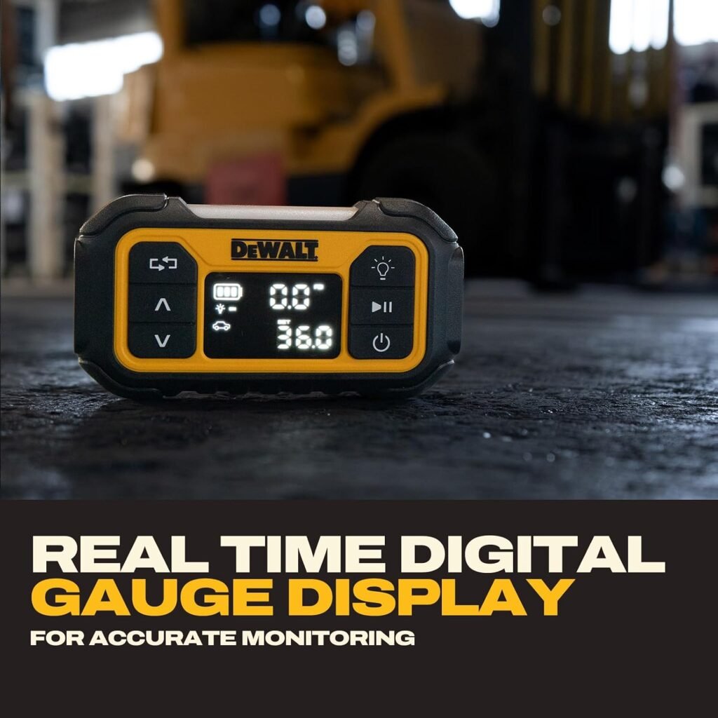 DEWALT Tire Inflator, Portable Air Compressor with Digital Pressure Gauge  Auto Shut Off, PSI 12V DC Corded  Battery Powered Car Tire Pump with LED Light for Car, Motorcycle, Bike, Sports Balls