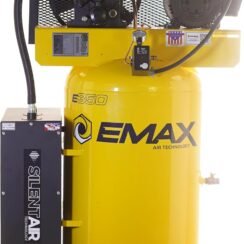EMAX E350 Stationary Air Compressor – 5HP 80 Gal 2 Stage Silent Air System with Pressure Lubricated Pump & Quiet Design
