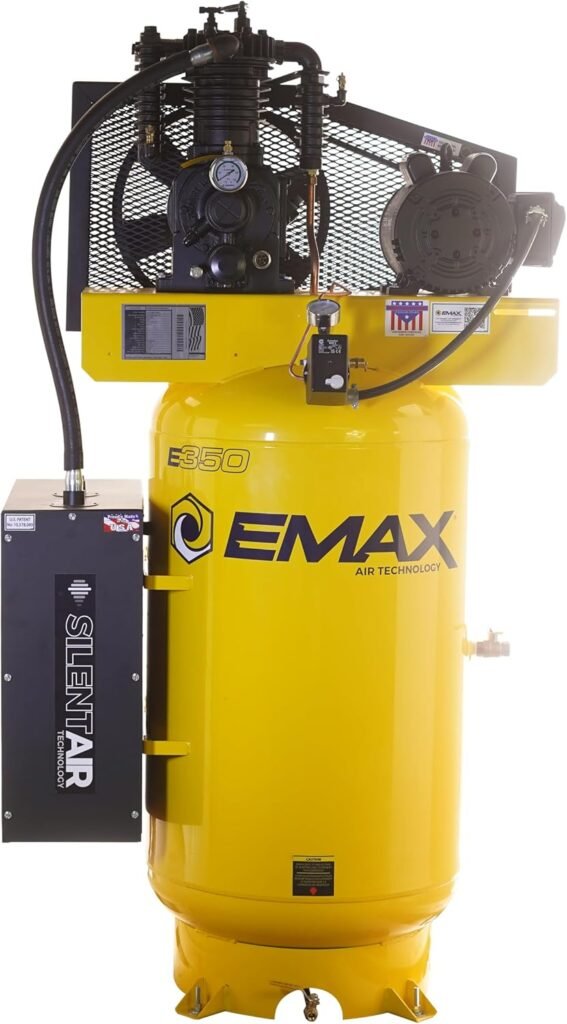 EMAX E350 Stationary Air Compressor - 5HP Gal Stage Silent Air System with Pressure Lubricated Pump  Quiet Design - ES05V080I1