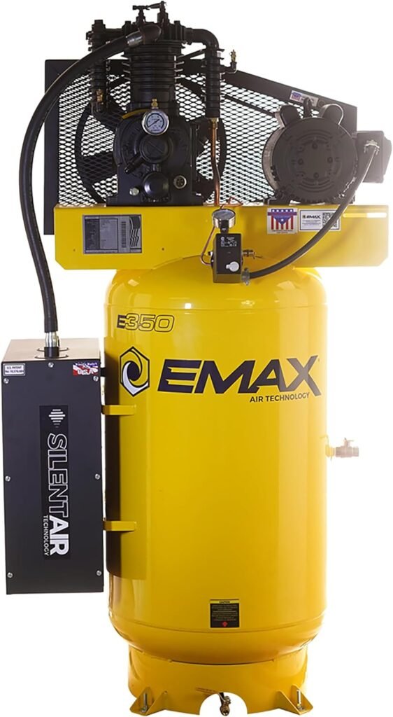 EMAX E350 Stationary Air Compressor - 5HP Gal Stage Silent Air System with Pressure Lubricated Pump  Quiet Design - ES05V080I1